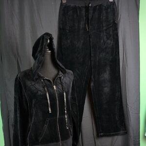 Chic Black Velour Hoodie and Pants Set. By Design Sport. S/L. NWT.